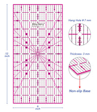 Load image into Gallery viewer, Shiny Merry 6 x 12 inch Non Slip Acrylic Quilting Ruler for Patchwork, Sewing with Pink and Black Grid